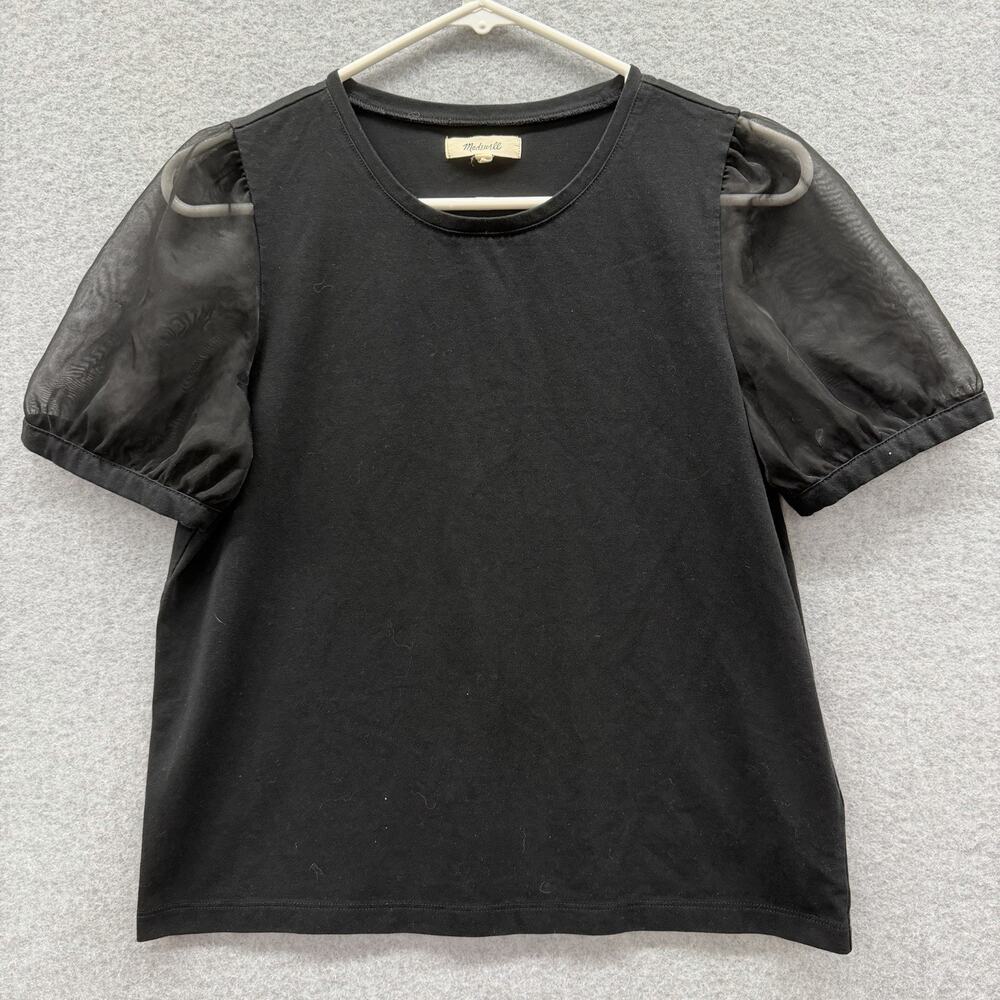 Madewell Short Sleeve Tee Small Sheer Sleeve Black Preppy Minimalist Whimsigoth